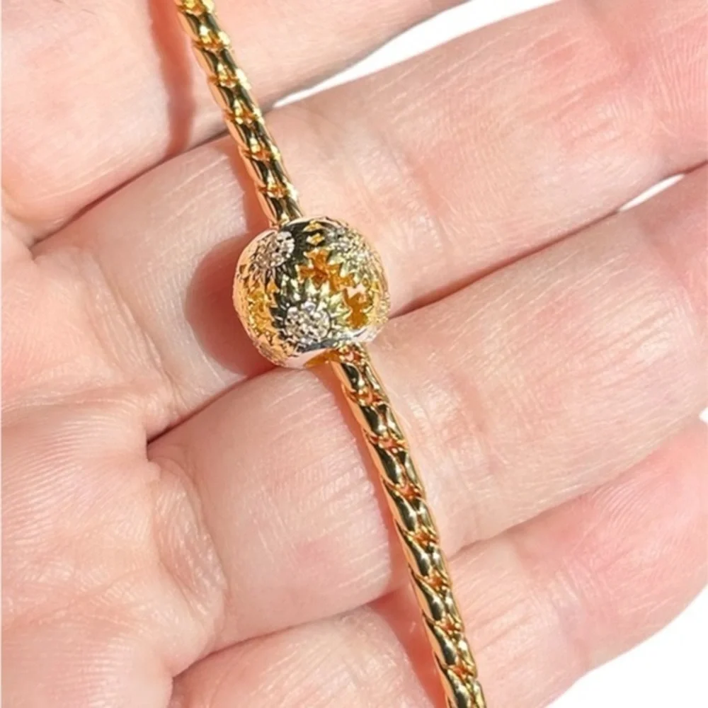 New .925/18k Sunflower Charm and Bracelet